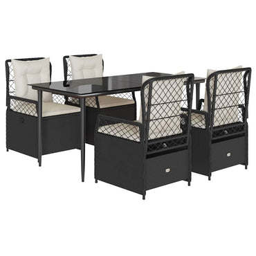 vidaXL 5-tlg. Garten-Essgruppe mit Kissen Schwarz Poly Rattan