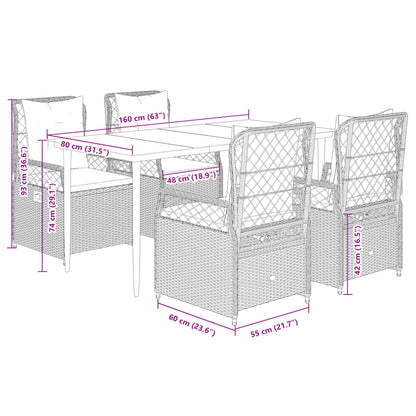 vidaXL 5-tlg. Garten-Essgruppe mit Kissen Schwarz Poly Rattan