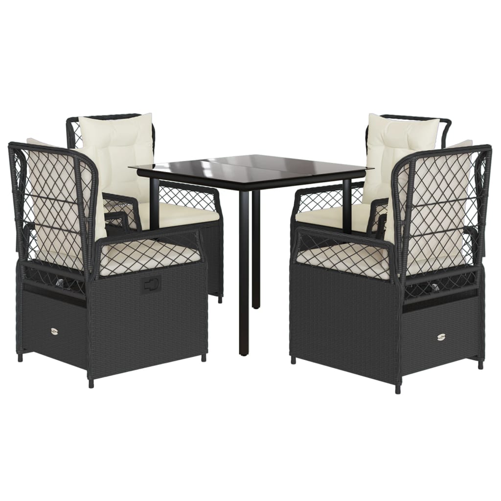 vidaXL 5-tlg. Garten-Essgruppe mit Kissen Schwarz Poly Rattan