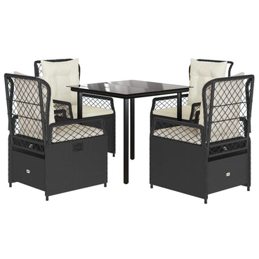 vidaXL 5-tlg. Garten-Essgruppe mit Kissen Schwarz Poly Rattan