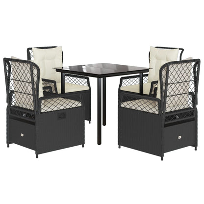 vidaXL 5-tlg. Garten-Essgruppe mit Kissen Schwarz Poly Rattan