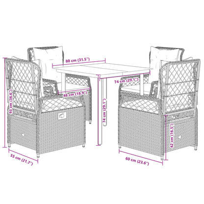 vidaXL 5-tlg. Garten-Essgruppe mit Kissen Schwarz Poly Rattan
