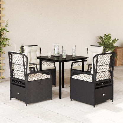 vidaXL 5-tlg. Garten-Essgruppe mit Kissen Schwarz Poly Rattan