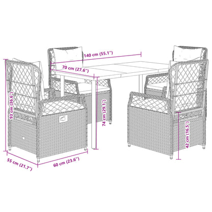 vidaXL 5-tlg. Garten-Essgruppe mit Kissen Schwarz Poly Rattan