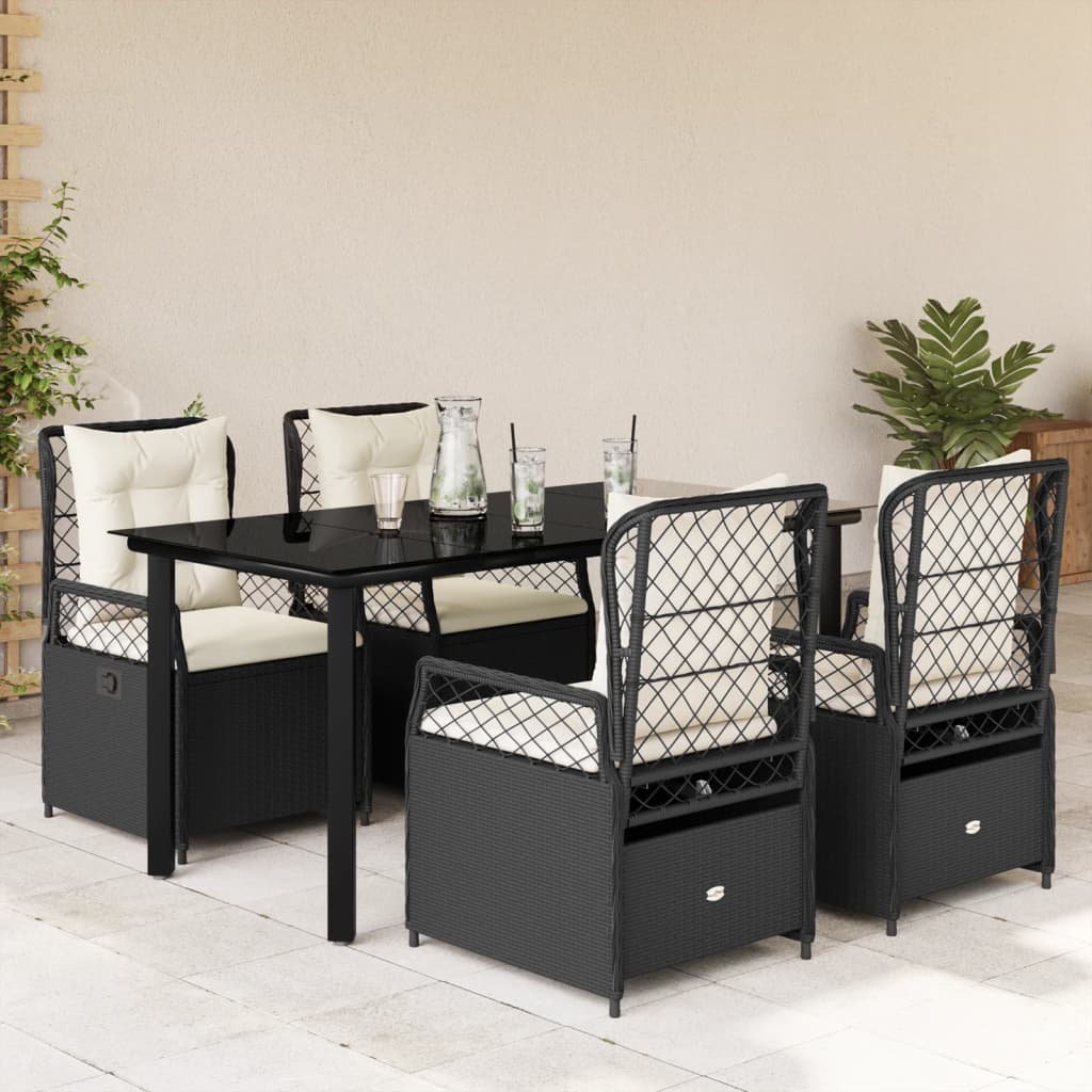 vidaXL Salle à manger de jardin 5 pcs avec coussins Résine tressée Noir