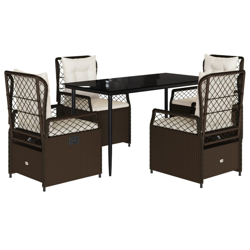 vidaXL Ensemble repas de jardin 5 pcs avec coussins résine tressée marron
