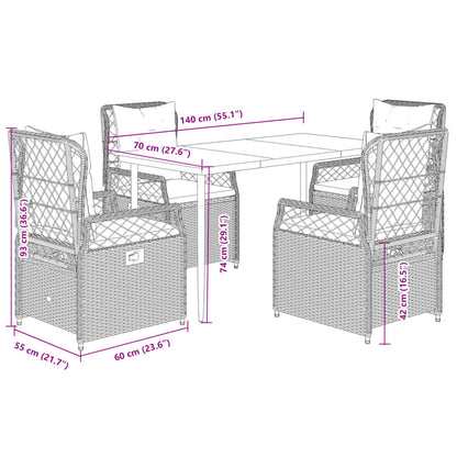 vidaXL Ensemble repas de jardin 5 pcs avec coussins résine tressée marron