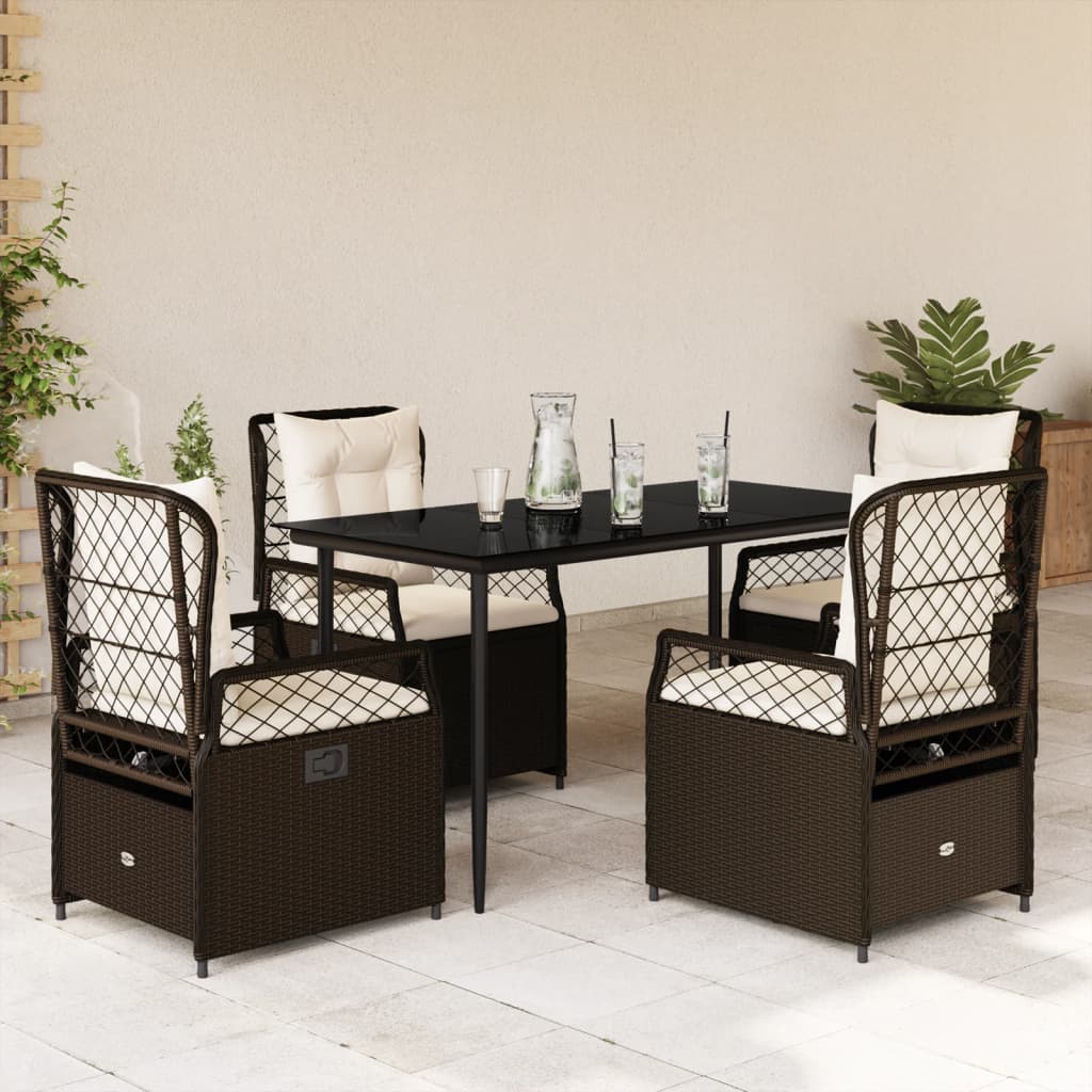 vidaXL Ensemble repas de jardin 5 pcs avec coussins résine tressée marron