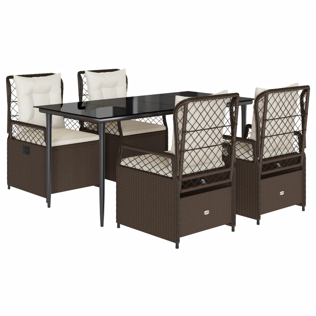 vidaXL Ensemble repas de jardin 5 pcs avec coussins résine tressée marron