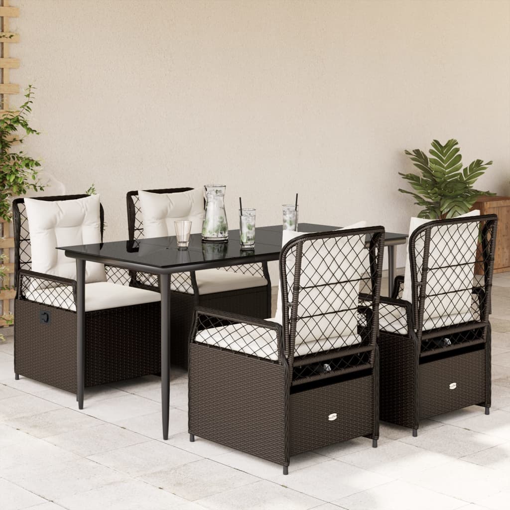vidaXL Ensemble repas de jardin 5 pcs avec coussins résine tressée marron