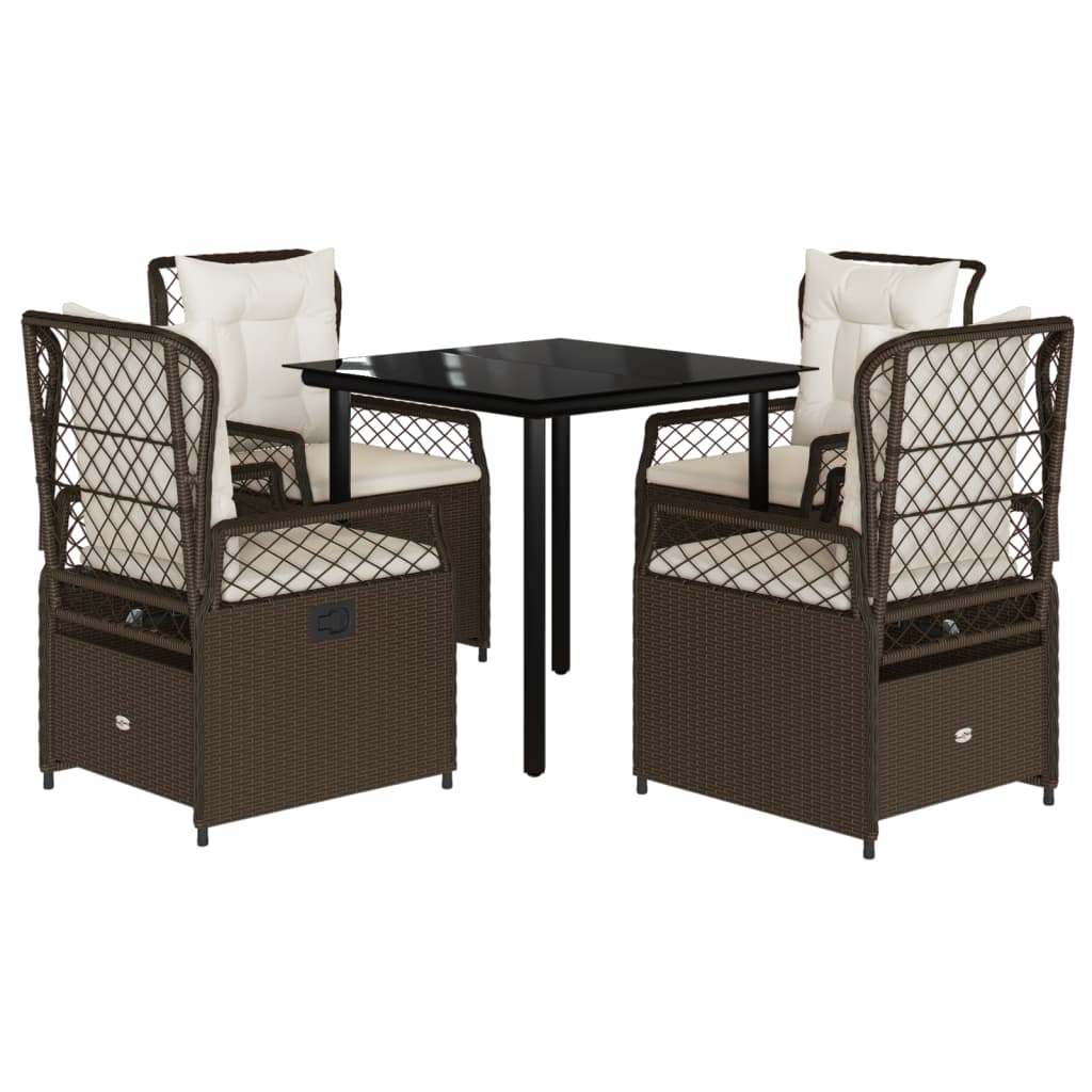 vidaXL Ensemble repas de jardin 5 pcs avec coussins résine tressée marron