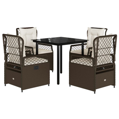 vidaXL Ensemble repas de jardin 5 pcs avec coussins résine tressée marron