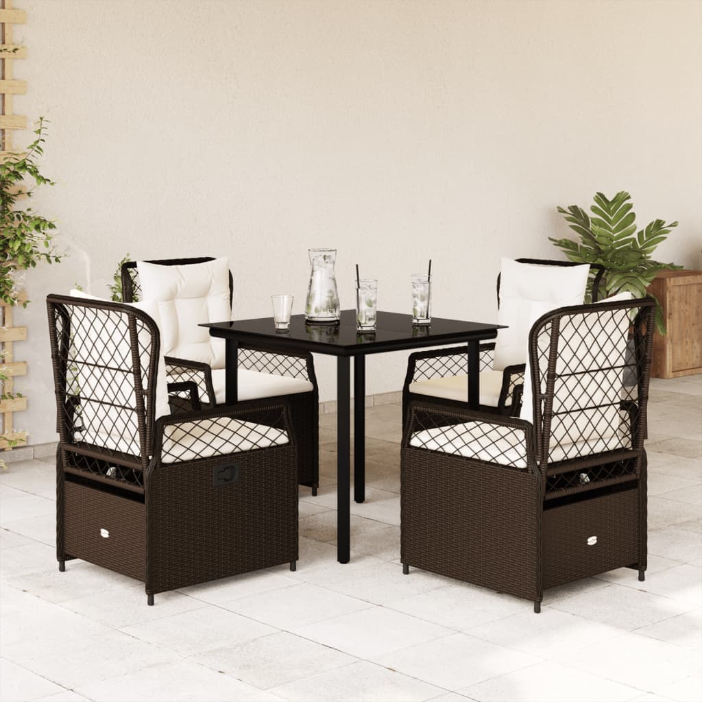vidaXL Ensemble repas de jardin 5 pcs avec coussins résine tressée marron