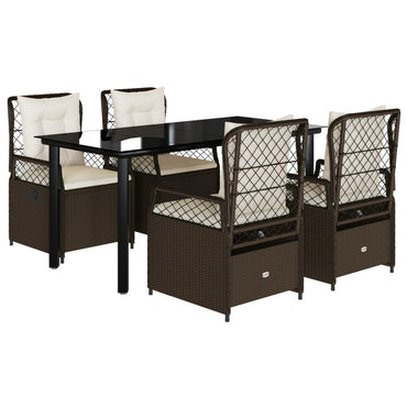 vidaXL 5-tlg. Garten-Essgruppe mit Kissen Braun Poly Rattan