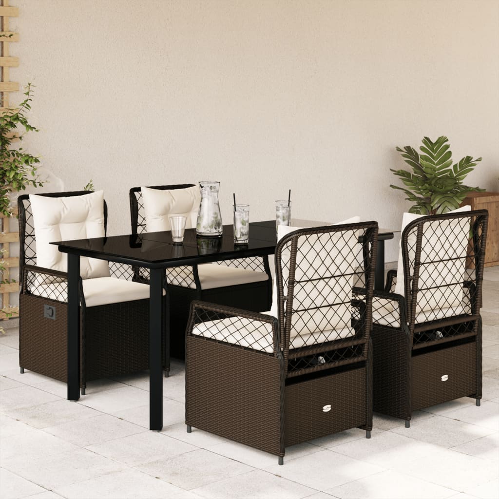 vidaXL 5-tlg. Garten-Essgruppe mit Kissen Braun Poly Rattan