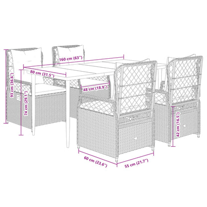 vidaXL 5-tlg. Garten-Essgruppe mit Kissen Grau Poly Rattan