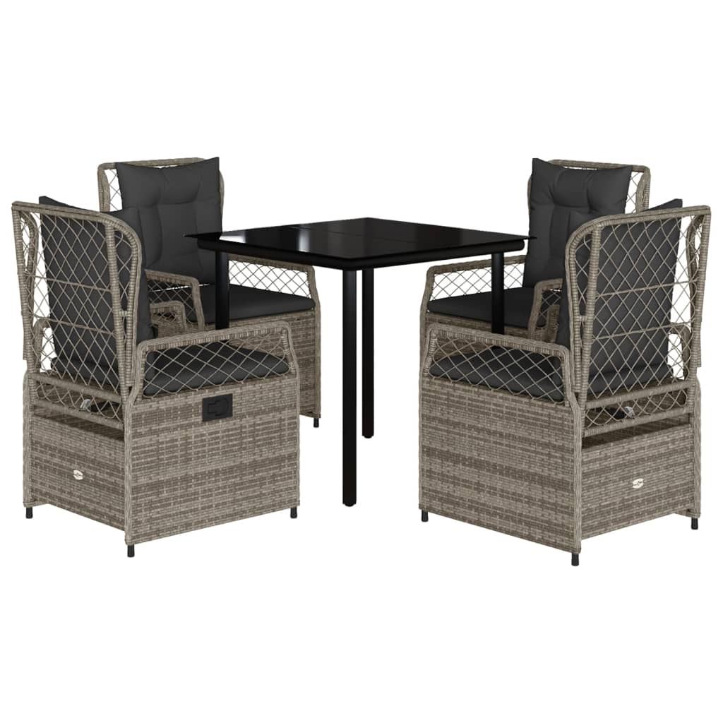 vidaXL 5-tlg. Garten-Essgruppe mit Kissen Grau Poly Rattan