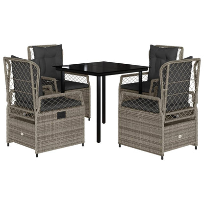 vidaXL 5-tlg. Garten-Essgruppe mit Kissen Grau Poly Rattan