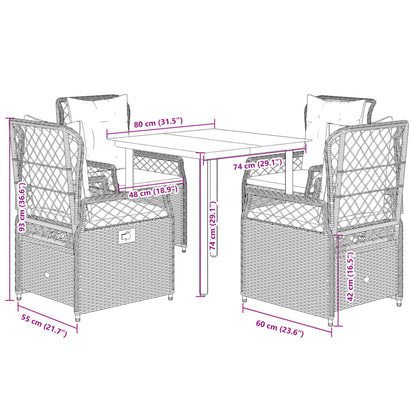 vidaXL 5-tlg. Garten-Essgruppe mit Kissen Grau Poly Rattan