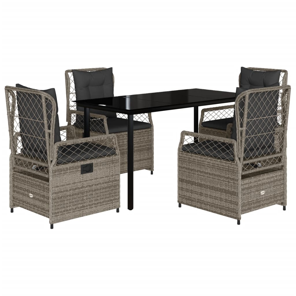 vidaXL 5-tlg. Garten-Essgruppe mit Kissen Grau Poly Rattan