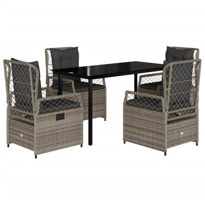 vidaXL 5-tlg. Garten-Essgruppe mit Kissen Grau Poly Rattan