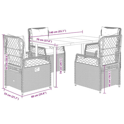 vidaXL 5-tlg. Garten-Essgruppe mit Kissen Grau Poly Rattan
