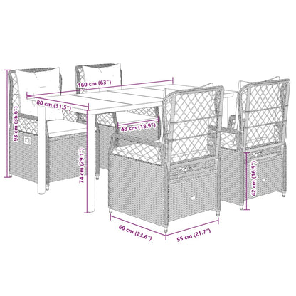 vidaXL 5-tlg. Garten-Essgruppe mit Kissen Grau Poly Rattan