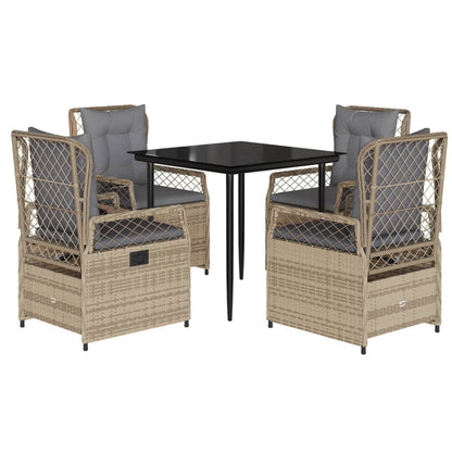vidaXL 5-tlg. Garten-Essgruppe mit Kissen Beige Poly Rattan