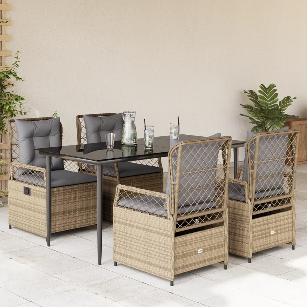 vidaXL 5-tlg. Garten-Essgruppe mit Kissen Beige Poly Rattan
