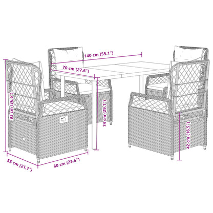 vidaXL 5-tlg. Garten-Essgruppe mit Kissen Beige Poly Rattan