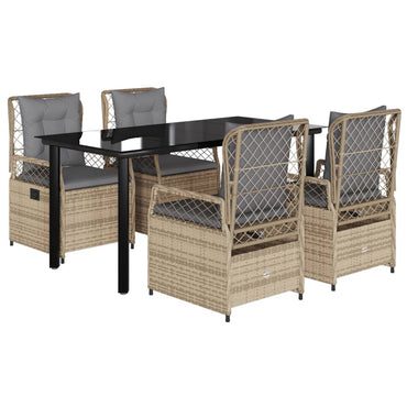 vidaXL 5-tlg. Garten-Essgruppe mit Kissen Beige Poly Rattan