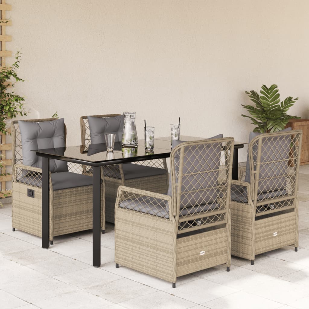 vidaXL 5-tlg. Garten-Essgruppe mit Kissen Beige Poly Rattan