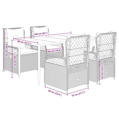 vidaXL Ensemble repas de jardin 5 pcs avec coussins Résine tressée Beige