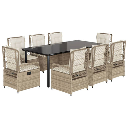 9-tlg. Garten-Essgruppe mit Kissen Beige Poly Rattan