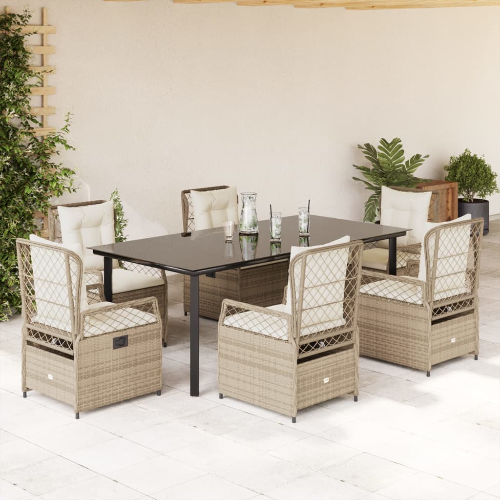9-tlg. Garten-Essgruppe mit Kissen Beige Poly Rattan