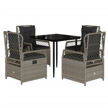 vidaXL 5-tlg. Garten-Essgruppe mit Kissen Hellgrau Poly Rattan