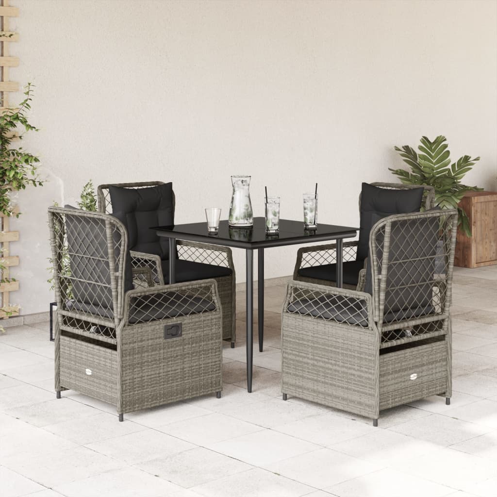 vidaXL 5-tlg. Garten-Essgruppe mit Kissen Hellgrau Poly Rattan