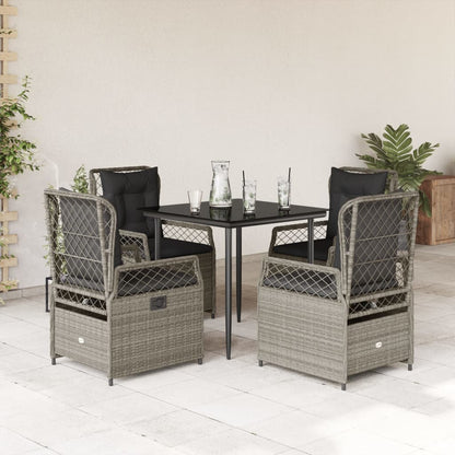 vidaXL 5-tlg. Garten-Essgruppe mit Kissen Hellgrau Poly Rattan