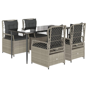 vidaXL 5-tlg. Garten-Essgruppe mit Kissen Hellgrau Poly Rattan