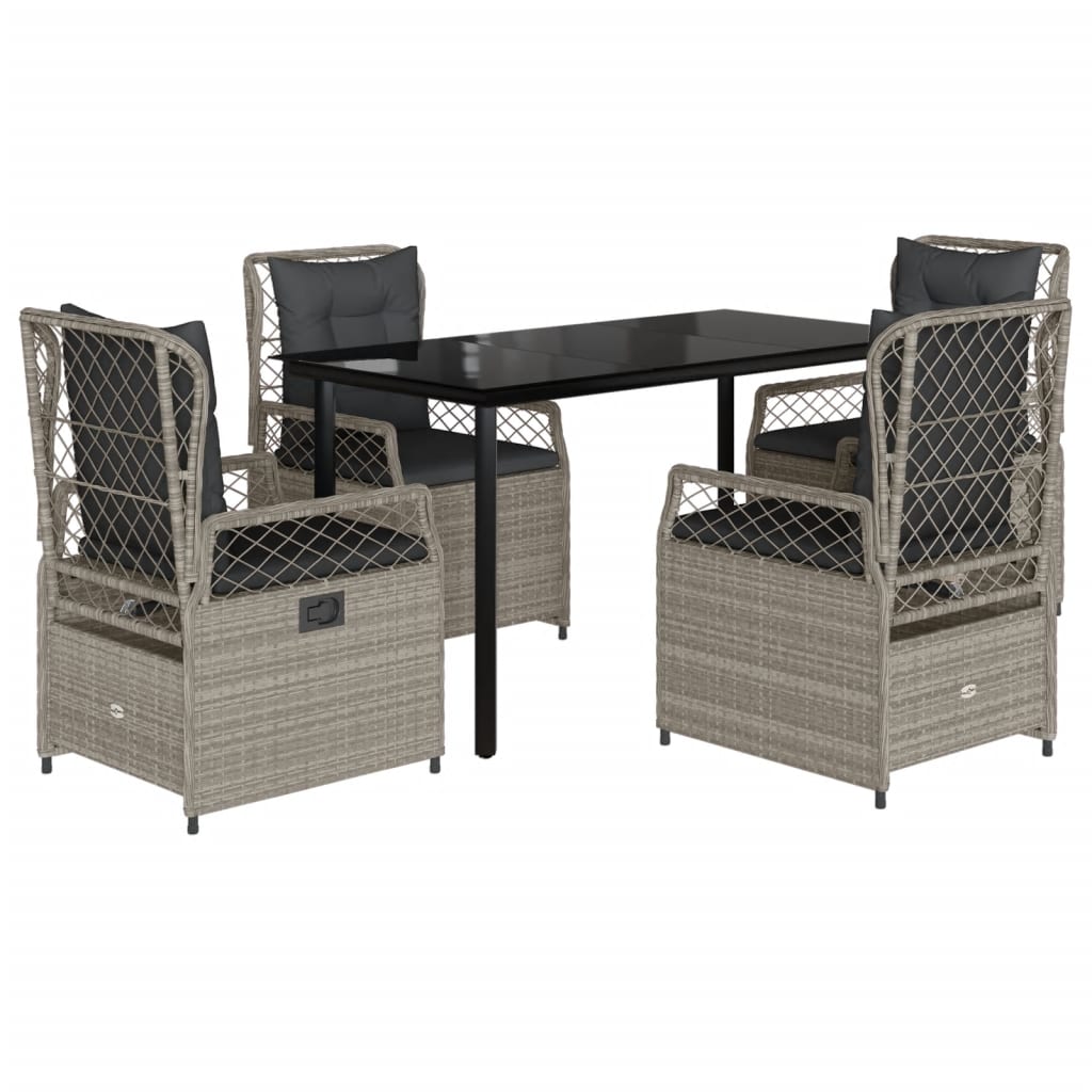 vidaXL 5-tlg. Garten-Essgruppe mit Kissen Hellgrau Poly Rattan