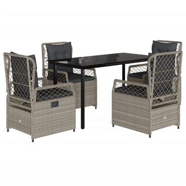 vidaXL 5-tlg. Garten-Essgruppe mit Kissen Hellgrau Poly Rattan