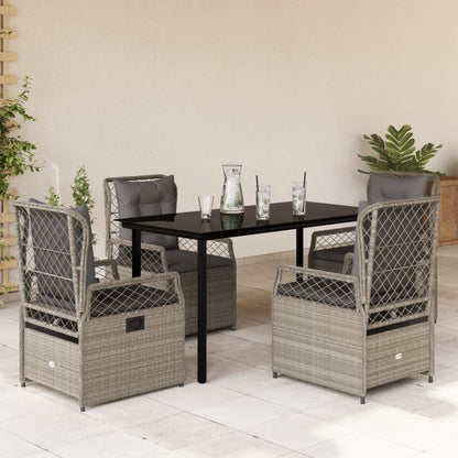 vidaXL 5-tlg. Garten-Essgruppe mit Kissen Hellgrau Poly Rattan