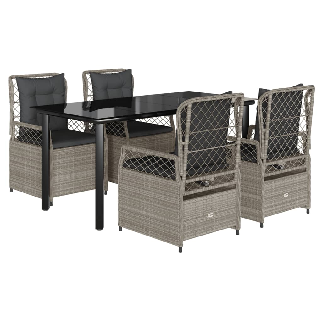 vidaXL 5-tlg. Garten-Essgruppe mit Kissen Hellgrau Poly Rattan