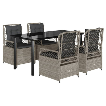 vidaXL 5-tlg. Garten-Essgruppe mit Kissen Hellgrau Poly Rattan