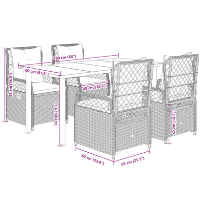 vidaXL 5-tlg. Garten-Essgruppe mit Kissen Hellgrau Poly Rattan