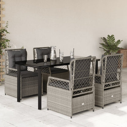 vidaXL 5-tlg. Garten-Essgruppe mit Kissen Hellgrau Poly Rattan