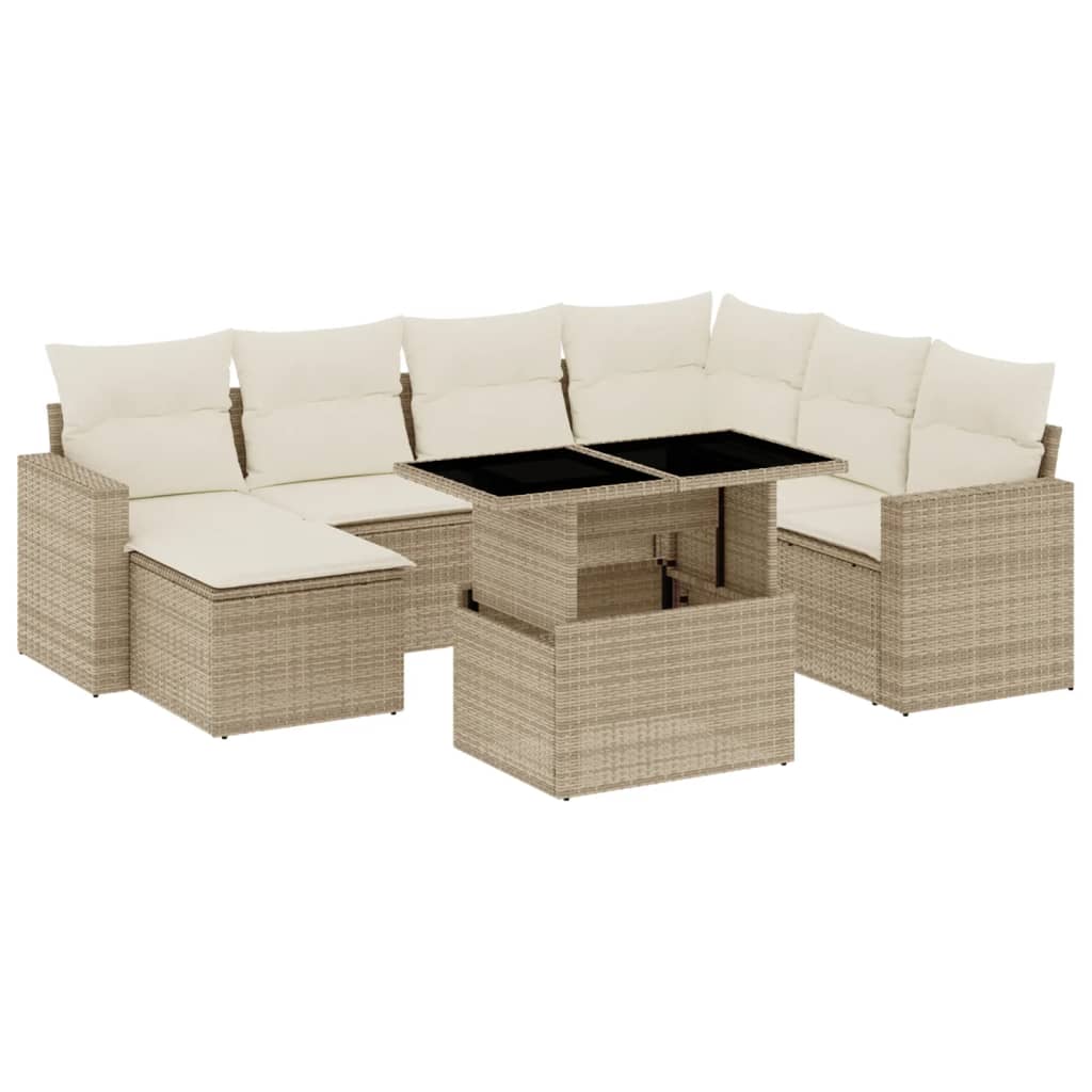 8-tlg. Garten-Sofagarnitur mit Kissen Beige Poly Rattan