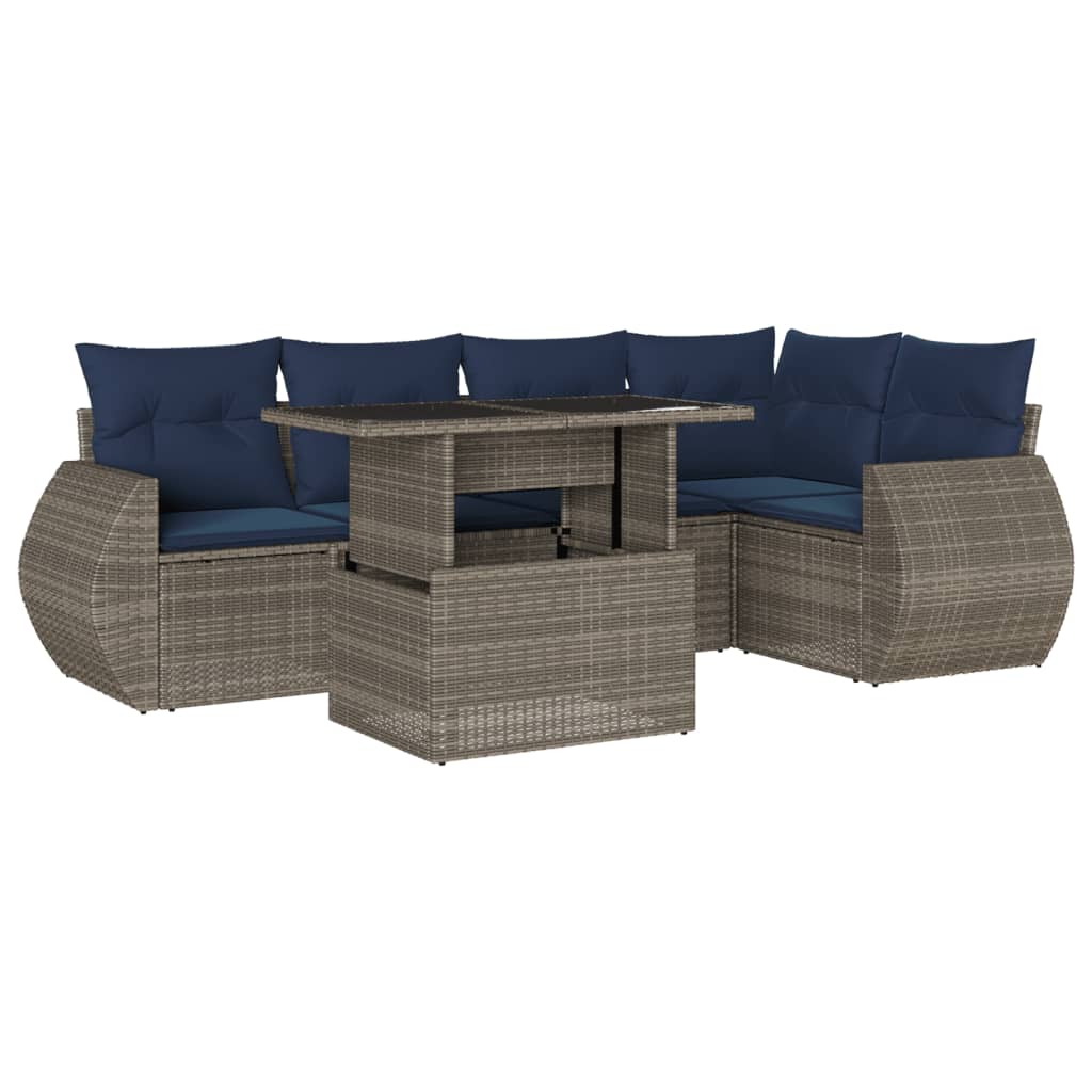 6-teiliges Gartensofa-Set mit Kissen, grau, Polyrattan