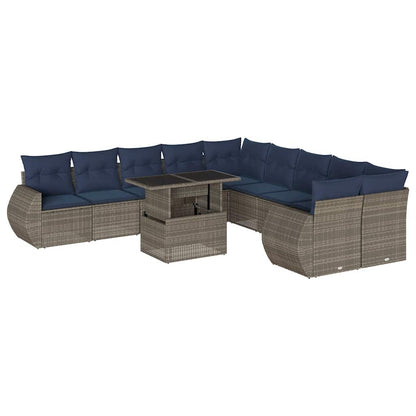 11-teiliges Gartensofa-Set mit Kissen, grau, Polyrattan