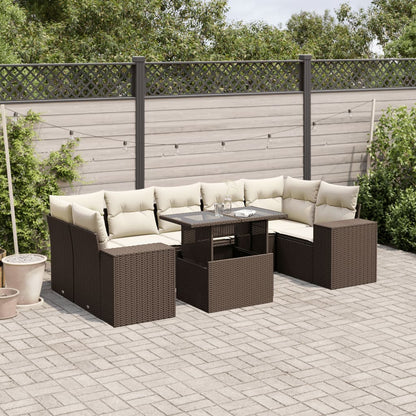 8-tlg. Garten-Sofagarnitur mit Kissen Braun Poly Rattan